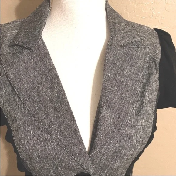 🌸3/$25 Candies Linen Blend Black & Gray Blazer Jacket with Ruching Detail Size M - Picture 14 of 16